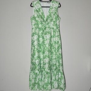 Sachin & Babi x Dillards Floral Eyelet Midi Dress Womens 12 Green White